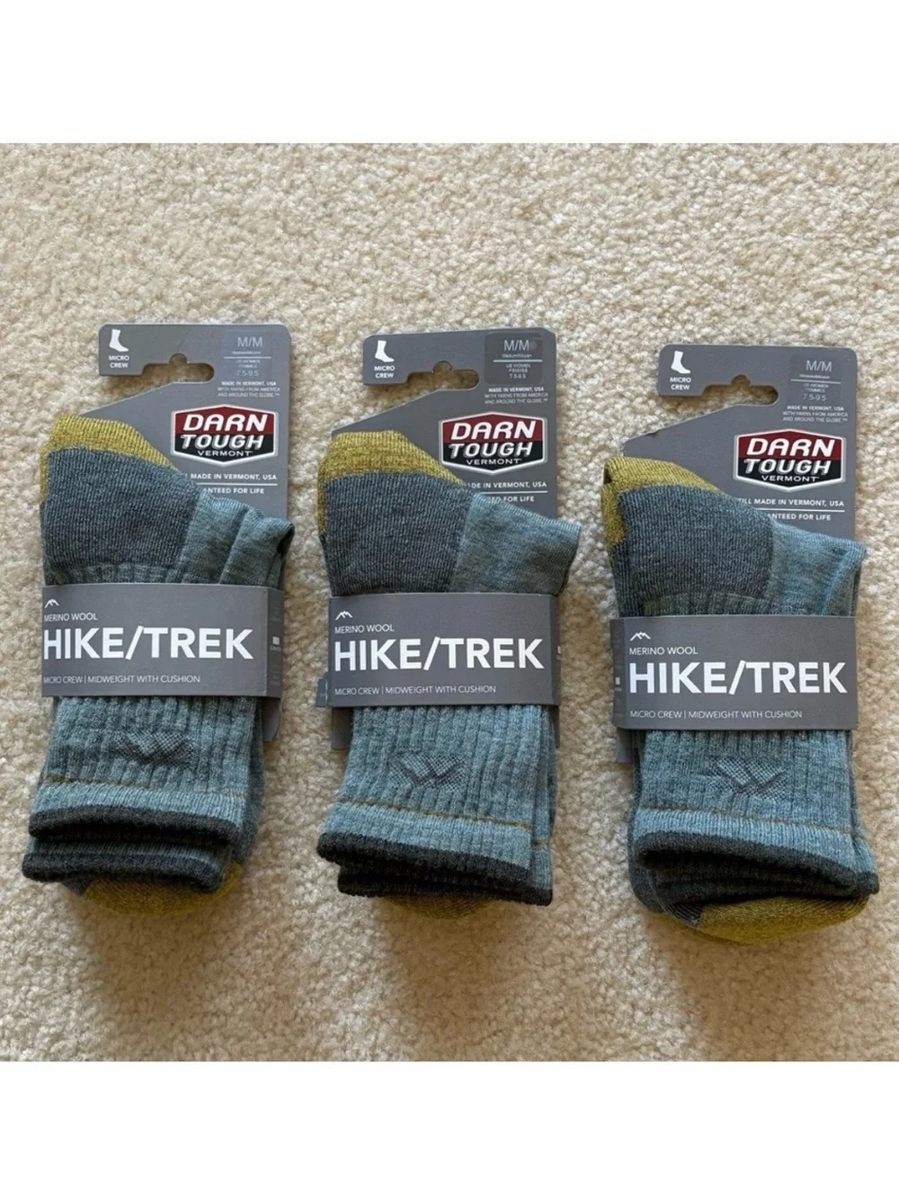 NWT 3 Pairs of Darn Tough Women's Hiker Cushioned Micro Crew Hiking Socks.